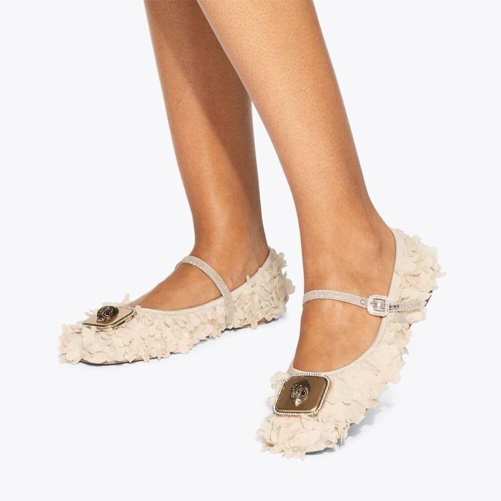 NEW Kurt Geiger Pimlico Ballet Flats Beige Floral Eagle Mary Jane US 6